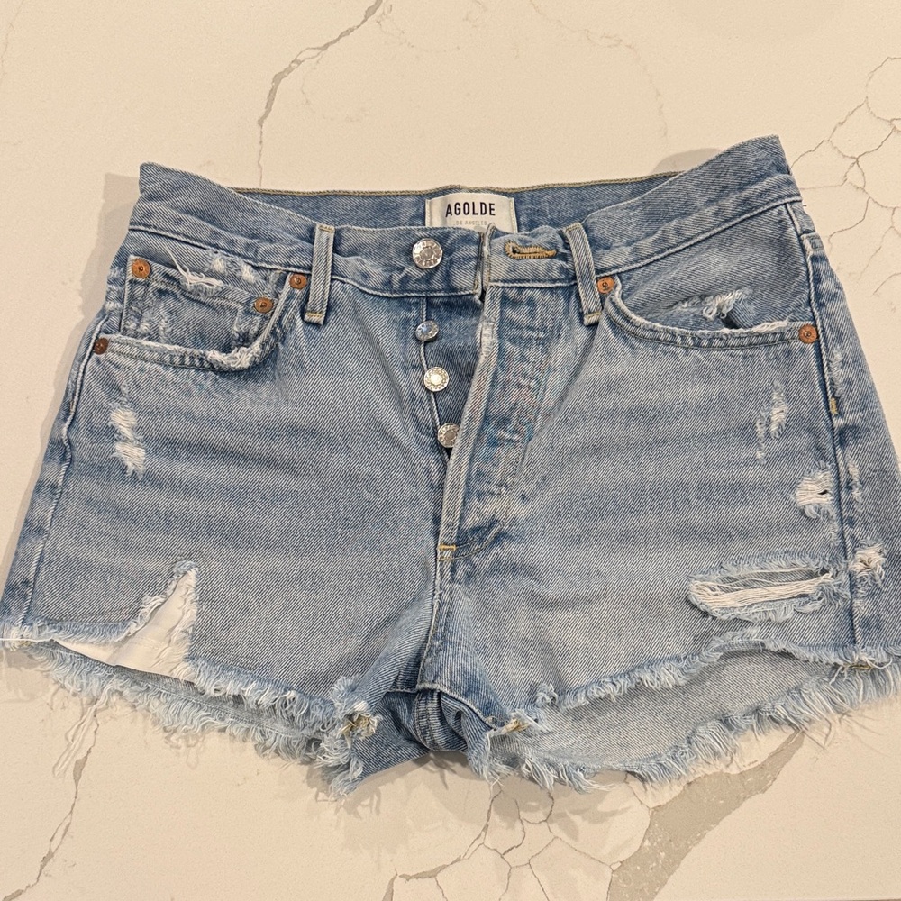 Agolde Women's Frayed Hem Jean Shorts - Light Blue
